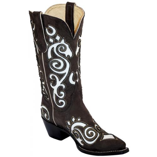 Ferrini Ladies 84061-09 Chocolate / White Genuine Leather Cowgirl Boots